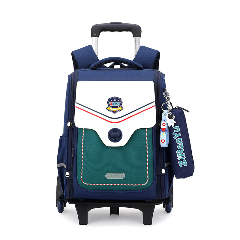 Natural Fish New Boys and Girls Elementary School Student Trolley Schoolbag Detachable Backpack for Grade 3 to Grade 6 Stairs Climbing