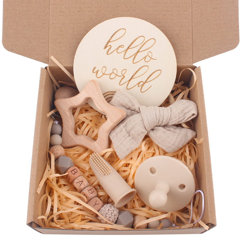 Nuevo bebé estrella de dibujos animados Beech teether bebé arco pelo banda chupete Cadena de seis piezas traje