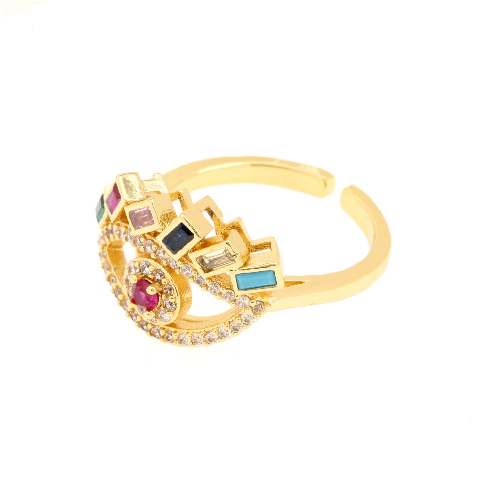 Fashion Eye Copper Inlay Zircon Open Ring 1 Piece