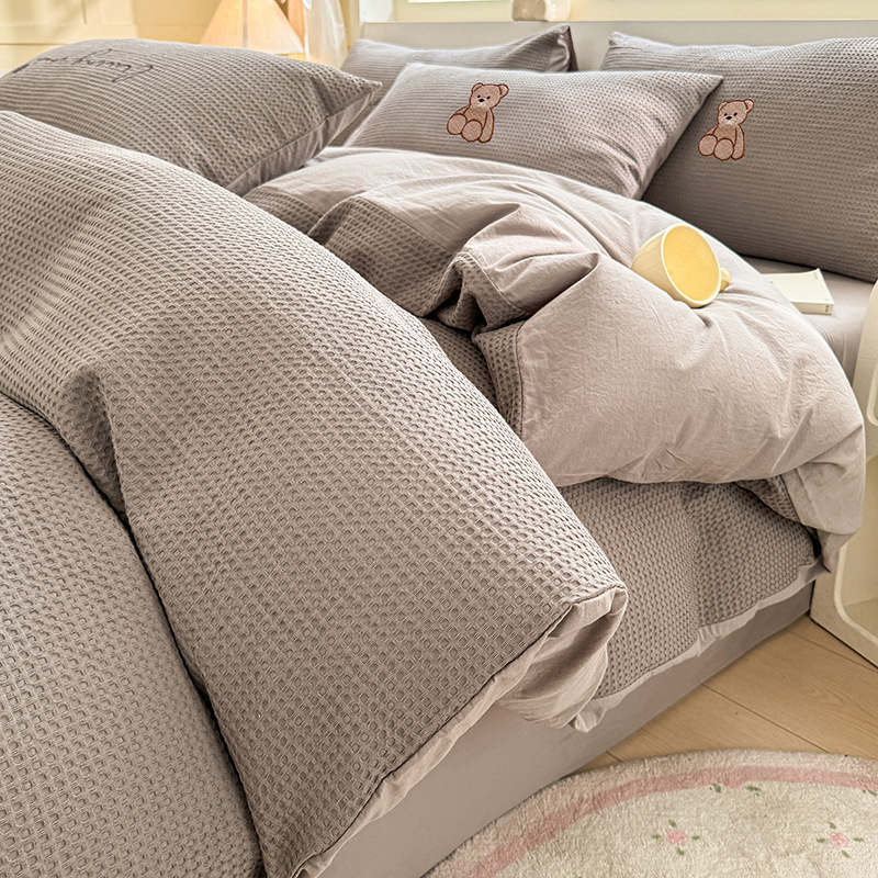 Cama Waffle A clase madre y niño cuatro piezas de sábanas de algodón, colcha de cama de alta gama, tres piezas de cama