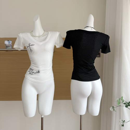 Women's Loose-Fitting 2025 Summer Large-Sized Print V-Neck T-Shirt