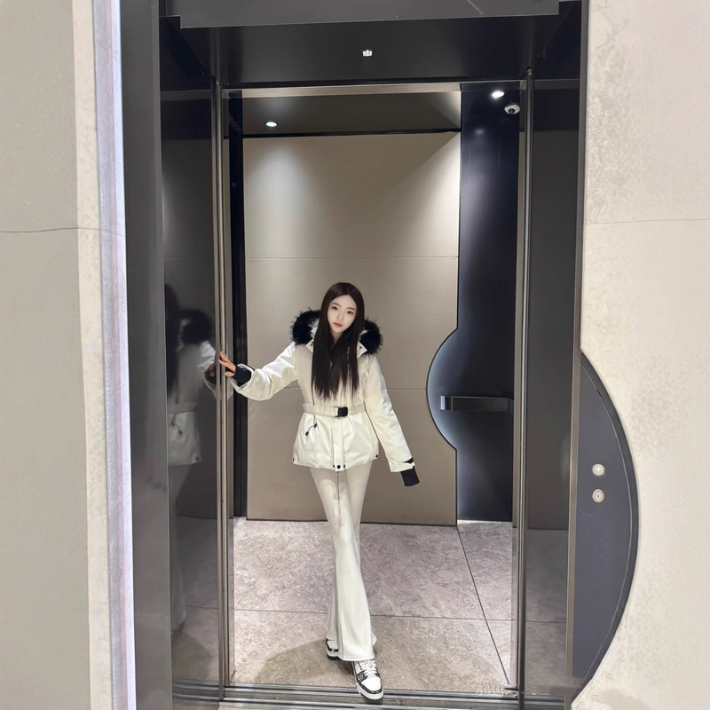 Cross-Border Popular Spot High-Quality Mengjia Classic Women's Ski Hooded down Jacket with Fox Fur Collar