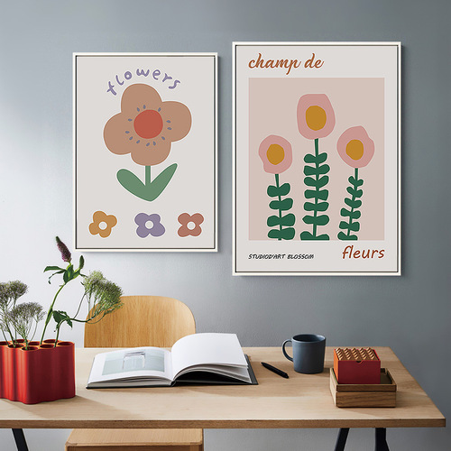Nordic INS-style living room decoration painting, fresh and cute healing system restaurant wall painting, geometric floral bedroom corridor hanging painting