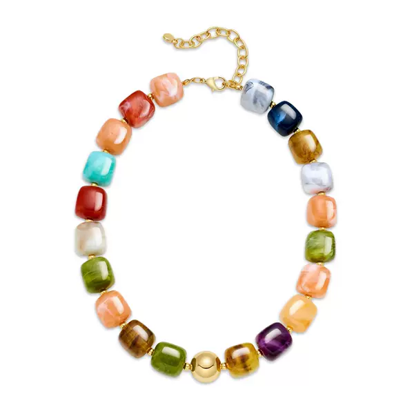Cross-Border European and American New Resin Gold Bead Pendant Necklace Summer Jelly Color Exaggerated Style Beaded Bracelet Necklace for Women