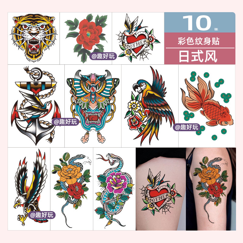 Colorful Large Flower Arm tattoo Sticker Men's Japanese Style Personalized Waterproof Lasting Disposable Temporary tattoo Sticker for Women