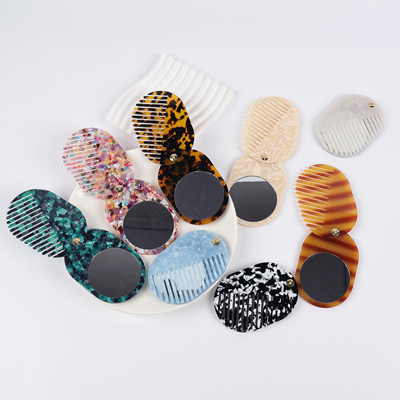 Cute Girl Portable Massage Environmentally Friendly Anti-Static Acetate Comb Folding Mirror Comb Massage Scalp Mirror Comb