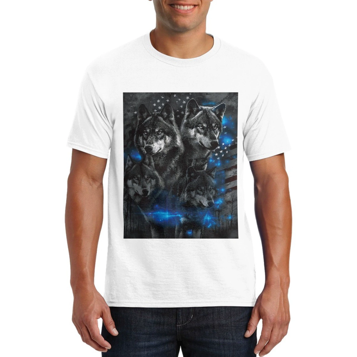 Модный модный американский флаг с короткими рукавами и принтом волка из чистого хлопка, удобный, внутренняя прямая доставка, бесплатная доставка