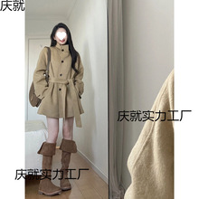 高级感赫本风卡其色毛呢子大衣女秋冬季2025新款小个子外套中长款