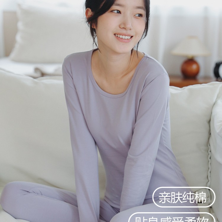 Pure Cotton Autumn Clothes and Long Johns Women's Suit Large Size Cotton Sweater Girls Thin Thermal Intimates Teenagers Junior High School Students Winter