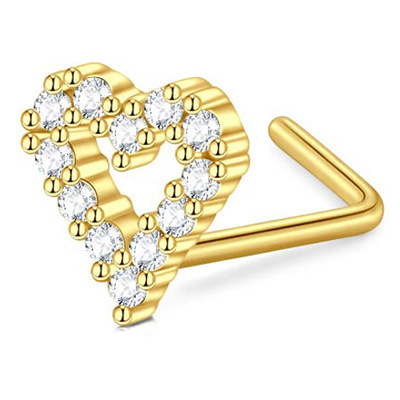 Piercing al naso da donna a forma di L, con perno irregolare, intarsiato con strass, cuore, serpente, fiore, zircone_voghion.com