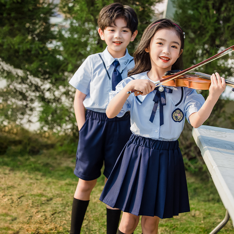 Primary school uniform set summer dress English style children short sleeve class uniform kindergarten school uniform June 1 collective choir uniform