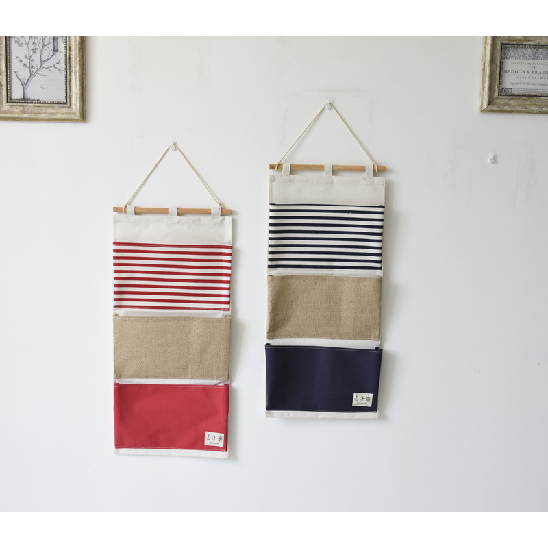 ZAKKA multifuncional bolsa de almacenamiento de costura a rayas 3 bolsillos bolsa colgante de almacenamiento/bolsa de pared 0631