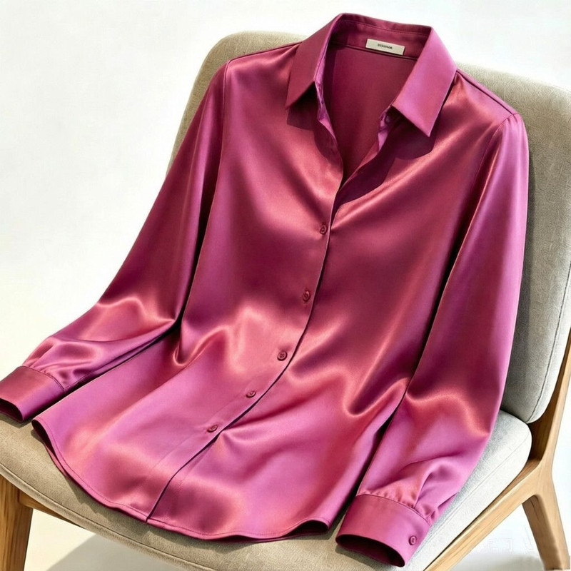 Satin solid color women's shirt, new spring/autumn 2026, high-end fashion loose stylish top Satin solid color women's shirt, new spring/autumn 2026, high-end fashion loose stylish top