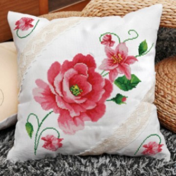 Bordado DIY paquete de material hecho a mano Cruz puntada pareja almohada boda de dibujos animados coche almohada cojín cubierta Rosa amor