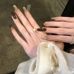 高級感輕奢風美甲片秋冬美拉德法式顯白爆閃穿戴甲指甲片長款甲片