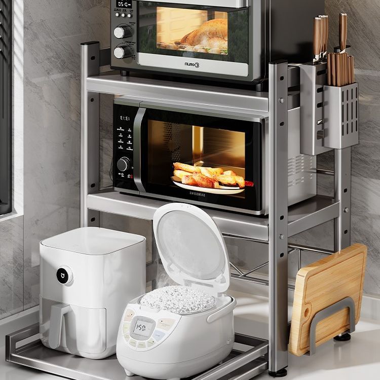 Kitchen Microwave Oven Rack Pull-Out Bracket Countertop Multi-Functional Rice Cooker Oven Bracket Storage Rack