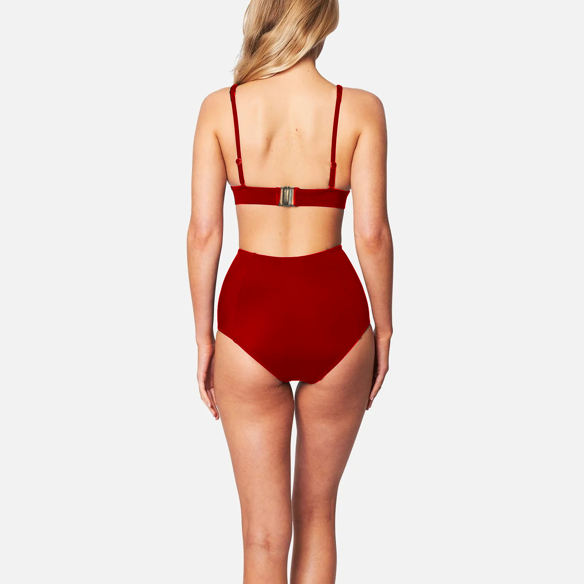 High-waisted Two Piece Bikini Solid Colour Swimsuit For Women_voghion.com