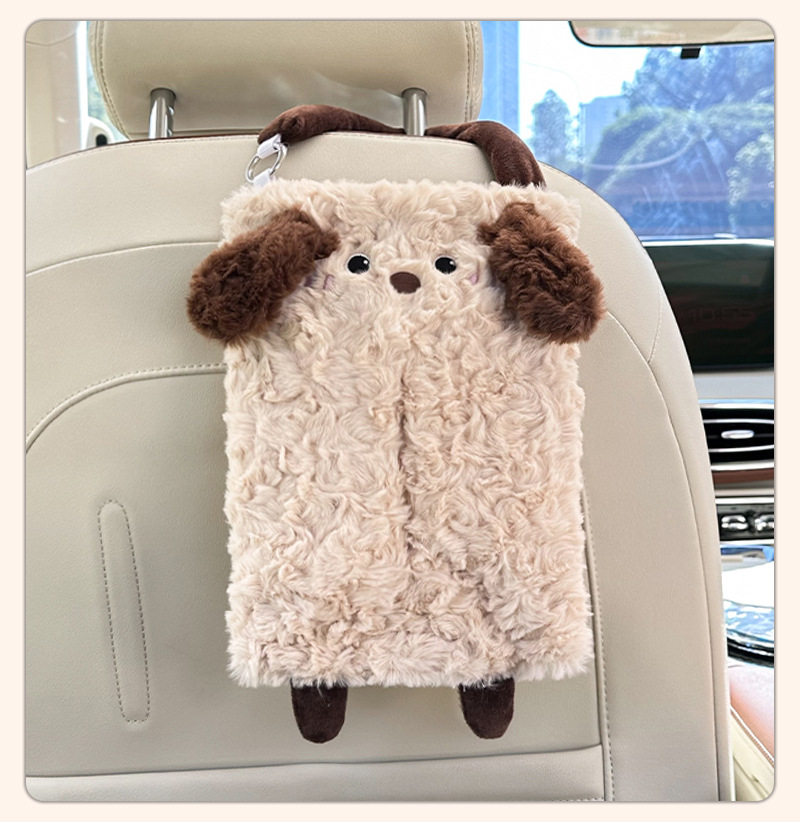 Creative Cartoon Animal Car Hanging Paper Box Cute Plush Car Tissue Box Internet Popular Car Tissue Hanging Bag