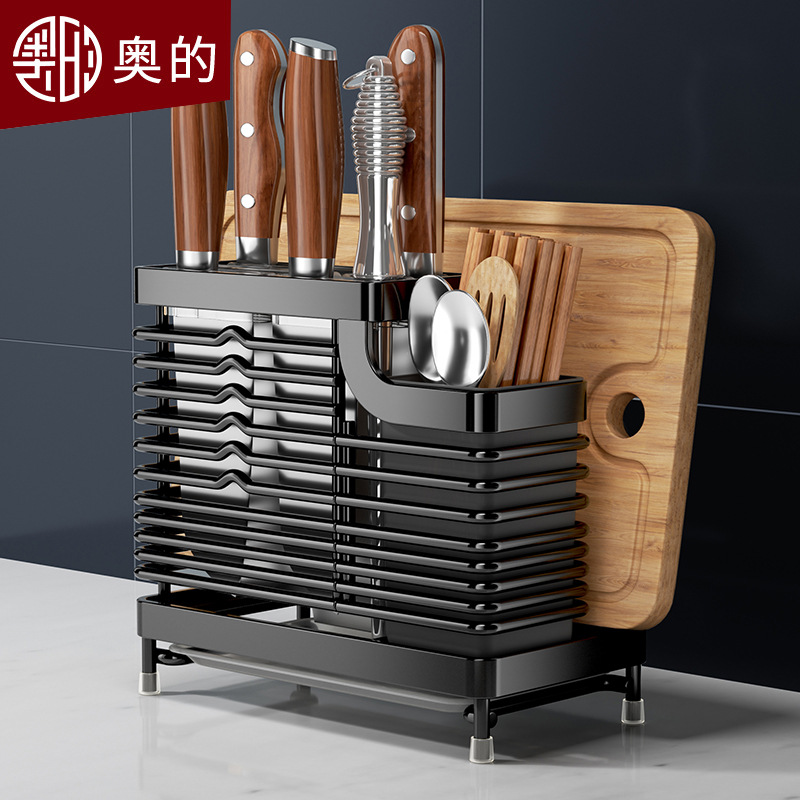 奥的304不锈钢刀架厨房用品筷子筒刀座筷笼一体多功能菜刀收纳架