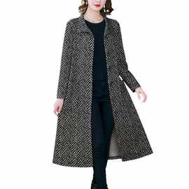 中老年外贸妈妈风衣女装翻领冬季上衣加大加肥时尚中长款大衣外套