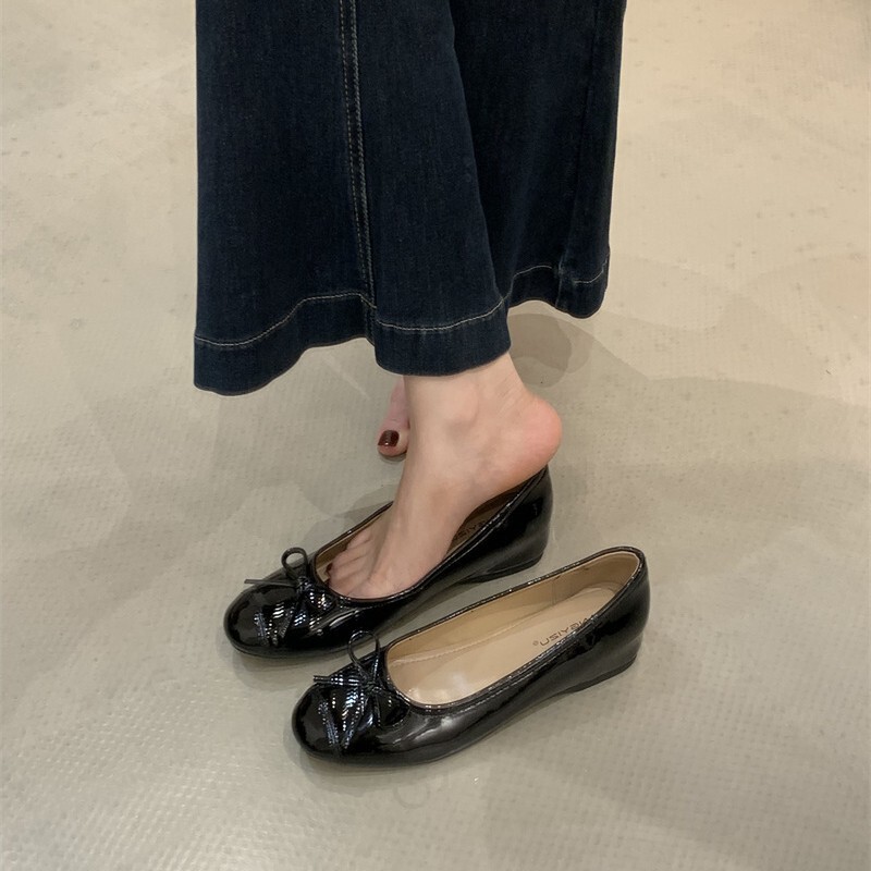2025新款配裙子温柔蝴蝶结浅口单鞋女法式内增高平底通勤玛丽珍鞋|undefined