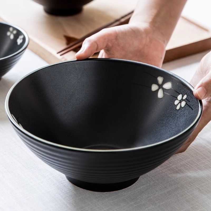 Tazón de ramen japonés a la parrilla con flores de cerezo Tazón de sopa de cerámica Tazón de fideos de carne doméstica grande Tazón de Douli especial Exportación transfronteriza