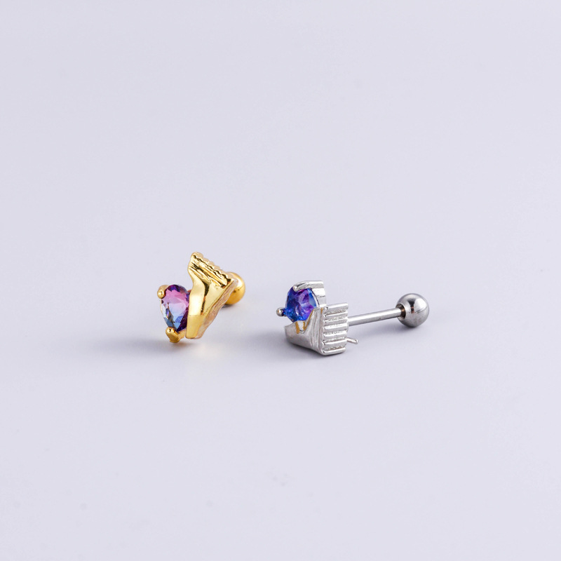 7g Weight Zircon Inlay Material 1 Piece Ear Cartilage Rings & Studs Fashion Heart Shape 316L Stainless Steel  Copper Inlay Zircon