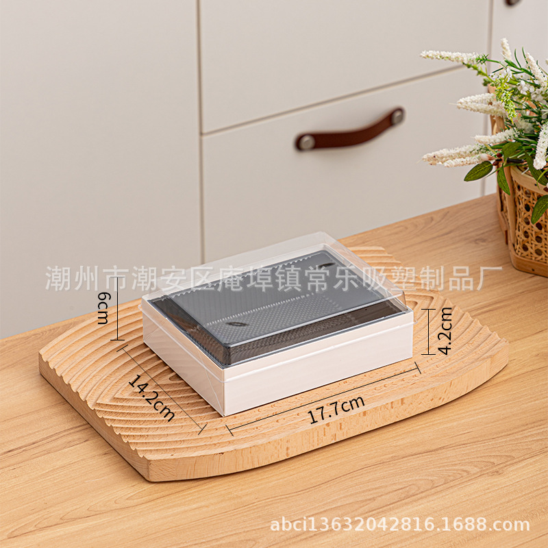Caja de corte de frutas sin plegables, cuatro, cinco, seis cuadrículas de sushi, fruta fresca cortada, plástico transparente rectangular, caja de papel y plástico de tres piezas