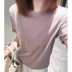 シンプルなラウンドネック半袖無地Tシャツ女性用2025夏新作ハイエンド軽量多用途スリムファッショントップ