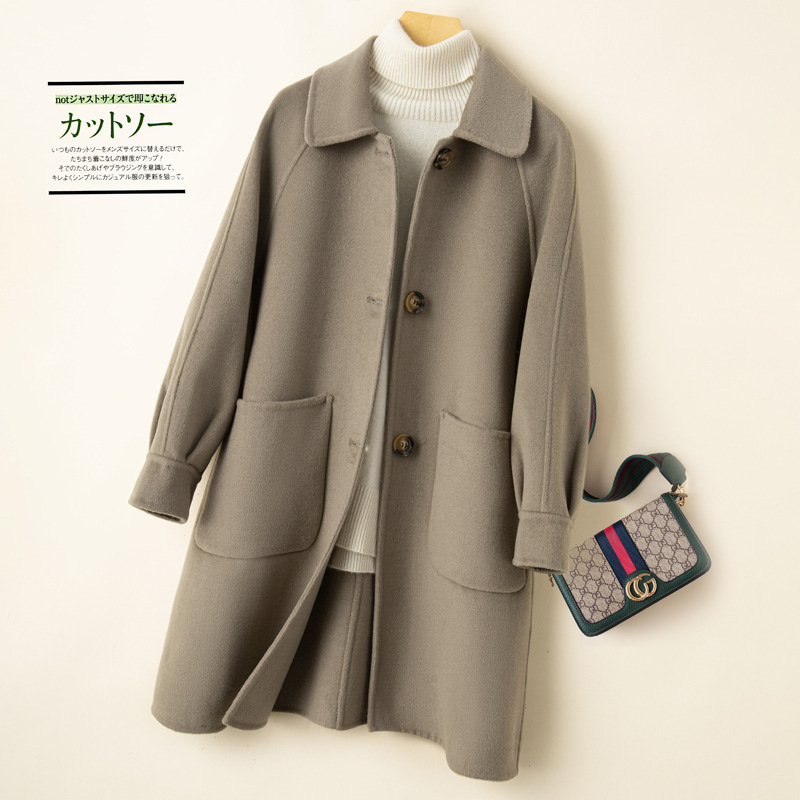 Double-Sided Cashmere Outwear Women's Mid-Length High-End Hepburn Style 2024 New Autumn and Winter Small Camel Woolen Outwear