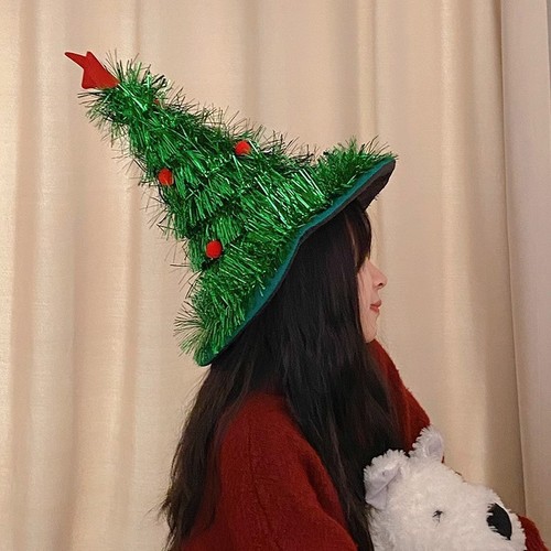 Christmas decoration hat holiday party adult and children dress up headwear photo props green onion top Christmas hat