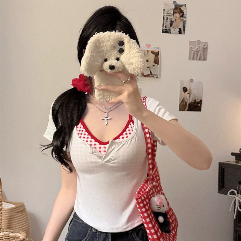 5109# pure desire fake two short sleeve T-shirt summer hot girl