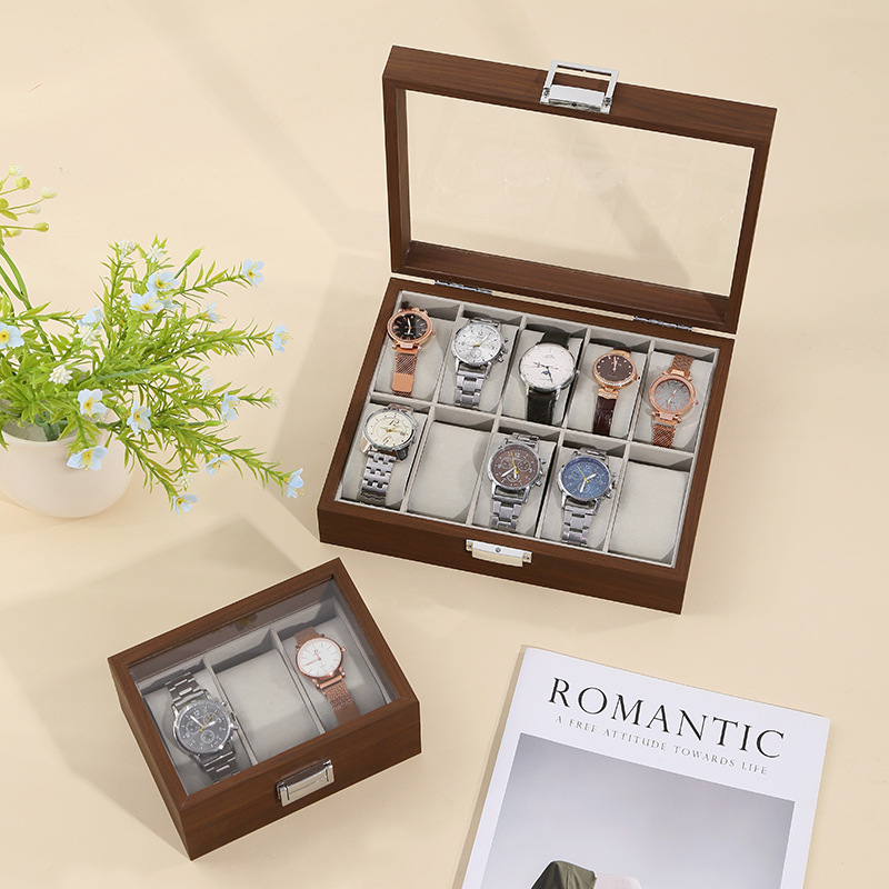 Black Walnut Wood Grain Watch Box Retro Window Watch Bracelet Bracelet Storage Box High-End Watch Storage Box