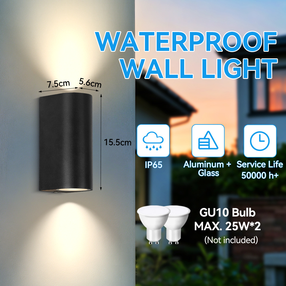 Lámpara de pared impermeable para exteriores de doble cabezal E27, iluminación ascendente y descendente de plástico, luz frontal para puerta de pasillo, luz LED colgante de pared para patio.