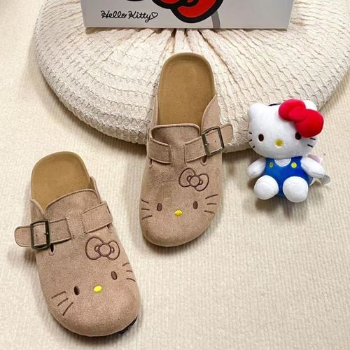 Cork Shoes Korean Version Cute Kitty Thick Sole Birkenstock Shoes 2025 Versatile One-Piece Toe-Up Semi-Drag Women's Shoes