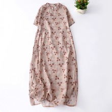 高端气质印花棉麻连衣裙女2024夏装新款中年妈妈装改良版中式旗袍