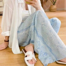 海洋睡裤女棉绸九分阔腿裤休闲人造棉遛弯裤软糯舒适有垂感睡裤女