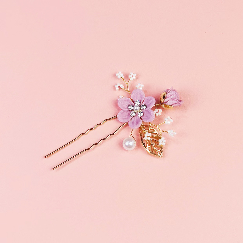 보라색 2 꽃 헤어 포크