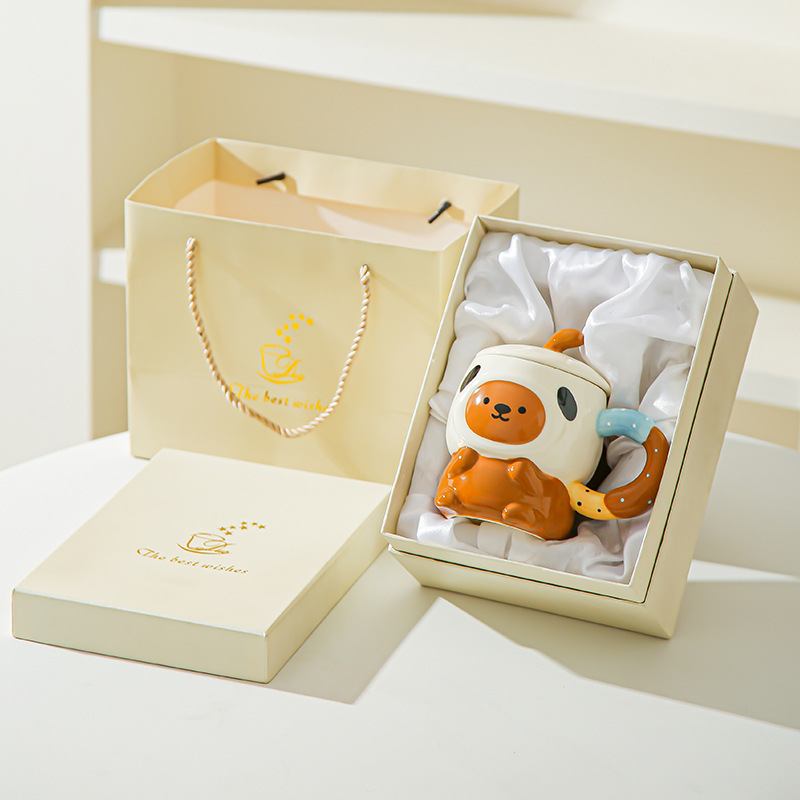 Caricatura encantadora cerimía cerámica con tapa para dar a la chica cumpleaños amiga práctica acompañante caja de regalo