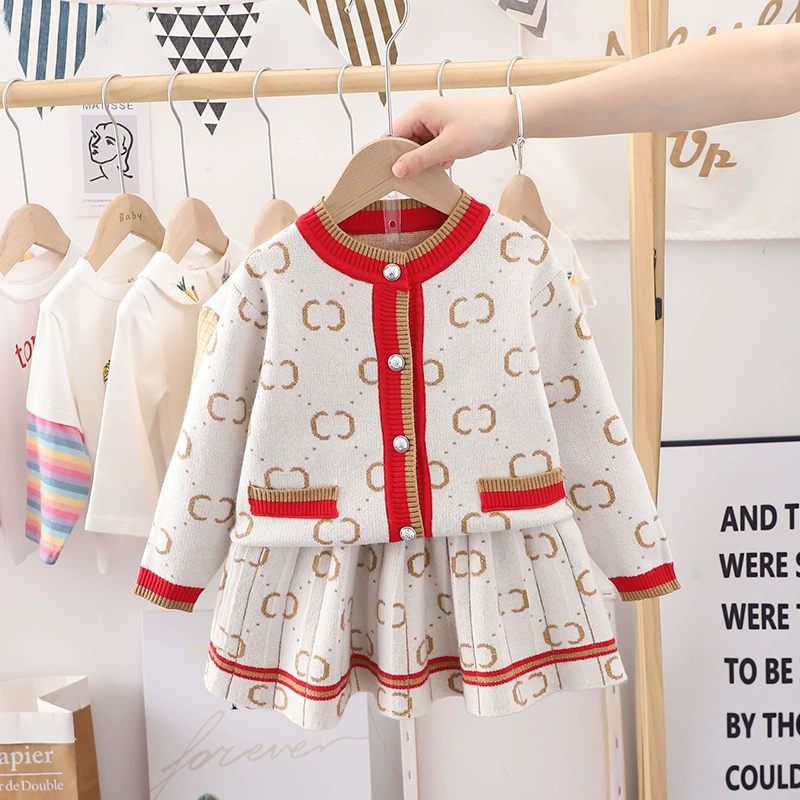 Детский осенний комплект свитера, кардиган в стиле Chanel и платье, размеры 90–130 см