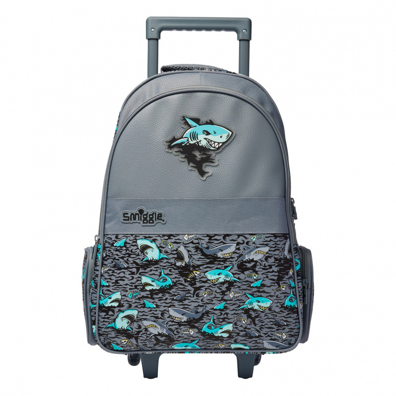 회색 및 파란색 상어 트롤리 학교 가방