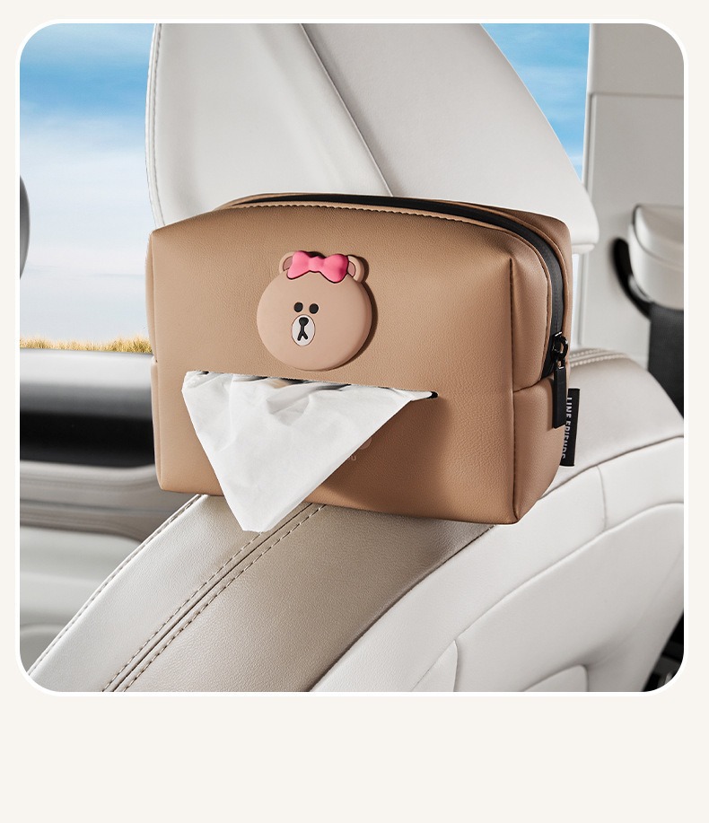 Brown Bear Car Tissue Box, High-End Decoration for the Car Interior, Creative and Cute Cartoon Armrest Box Tissue Holder
