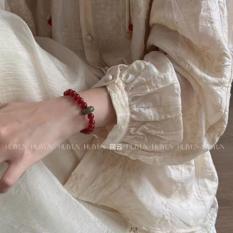 [Green, fat, red and thin] new Chinese style retro running ring red and green contrasting color beaded bracelet girlfriends student bracelet