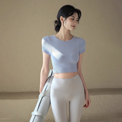 瑜伽服套裝女夏季高級感普拉提訓練跑步運動上衣專業健身短袖T恤