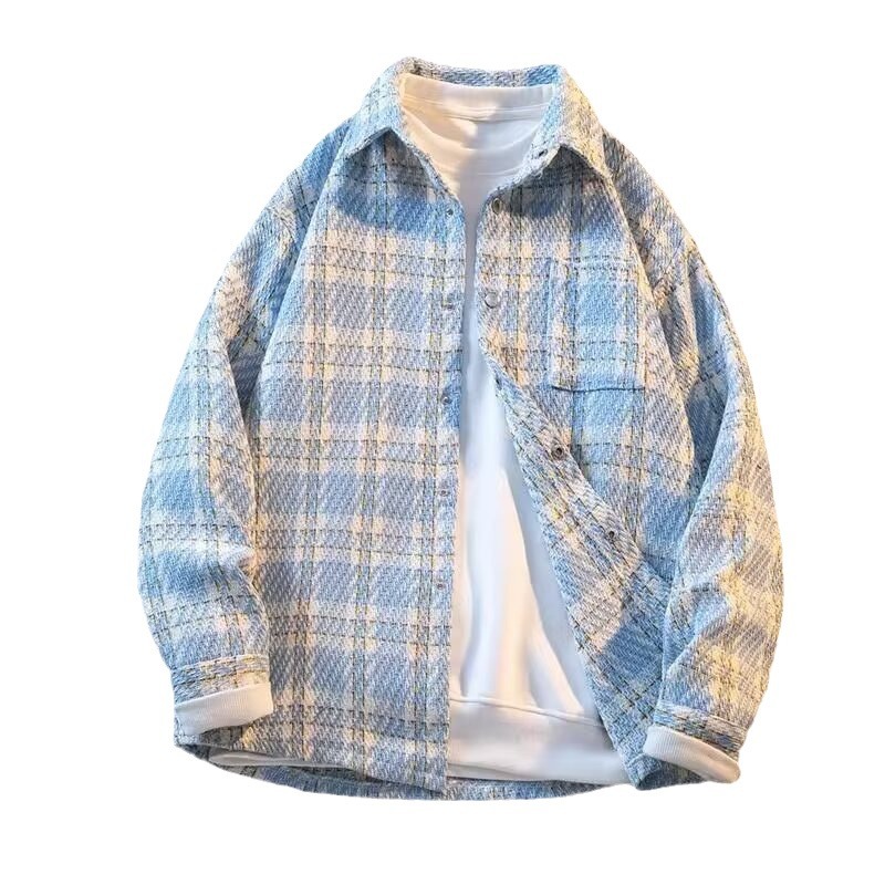 High street coarse woolen woven small fragrant style shirt men's loose casual design, couple jacket, spring and autumn_voghion.com