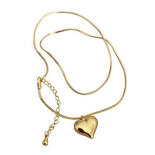 Simple three-dimensional small love necklace double-sided peach heart mirror-like heart-shaped clavicle chain Japanese and Korean ins versatile jewelry