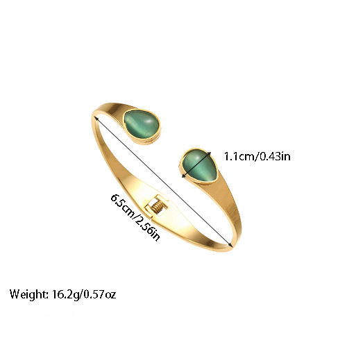 Inlay Design Vacation Simple Style Solid Color Titanium Steel Cat's Eye Stone Bangle In Bulk