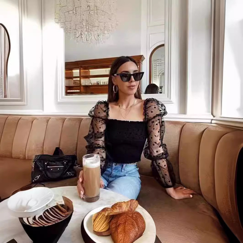 European and American Export Cross-Border Aliexpress Amazon Pleated Backless Sexy Puff Sleeves Chest Wrap European and American Style