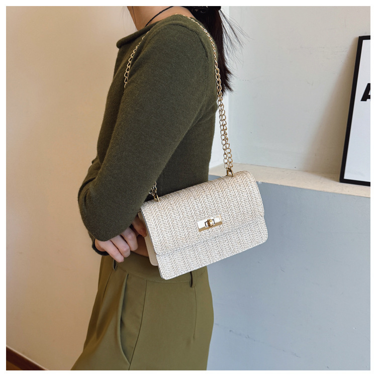 112g Weight Sewing Thread Fashion Element Lock clasp Closure Type Single Shoulder Strap Strap Type Straw Bag Bags Type Casual Occasion Straw Material Solid Color Pattern Spring&Summer Season Women's Gender Vacation Style Square Shape Women's Straw Solid Color Vacation Sewing Thread Square Lock Clasp Straw Bag 4