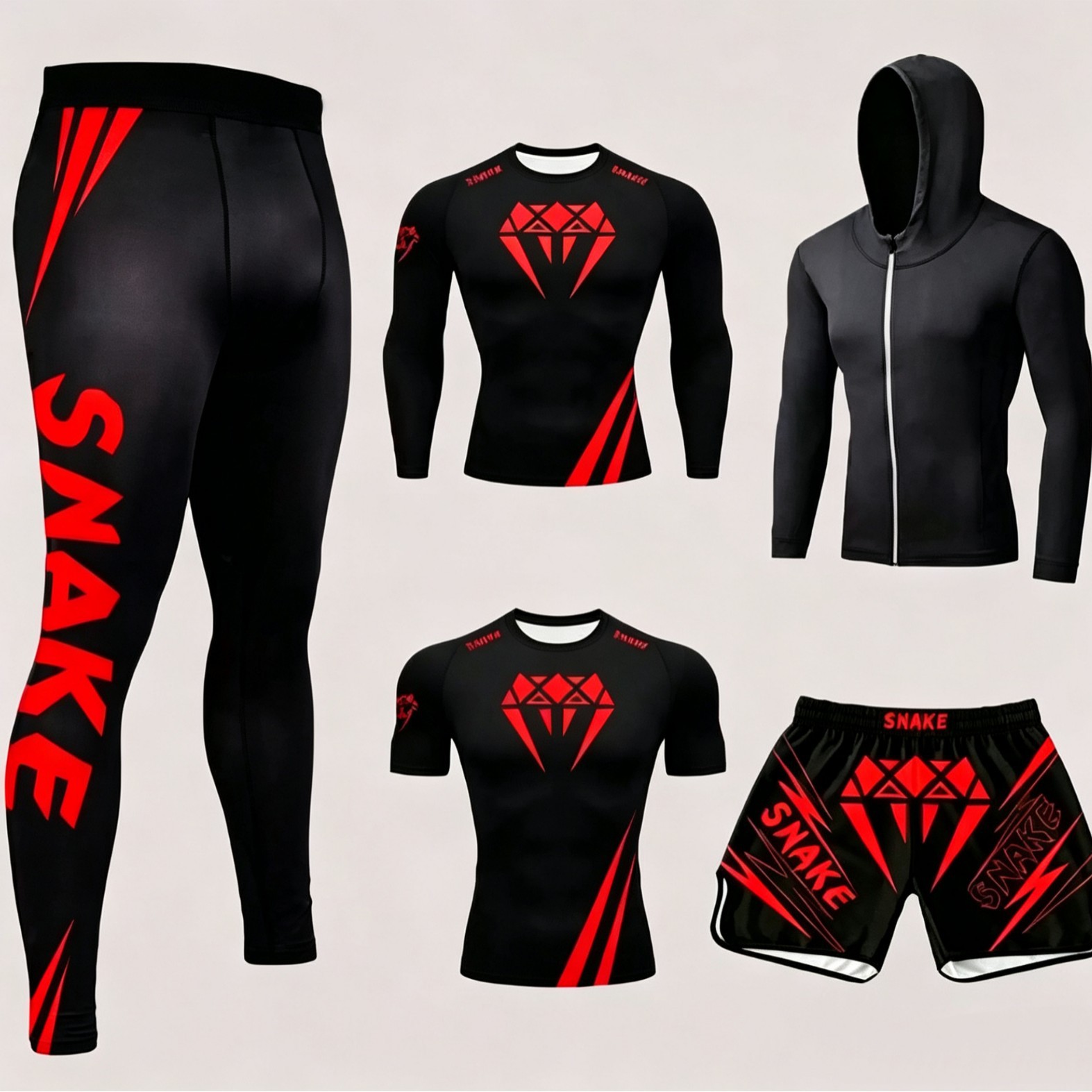 Venom Training Suit Ufc Set Men's and Women's Boxing Tight-Fitting Quick-Drying Clothing Muay Thai Sports Fitness Clothing 5-Piece Set in Stock Wholesale
